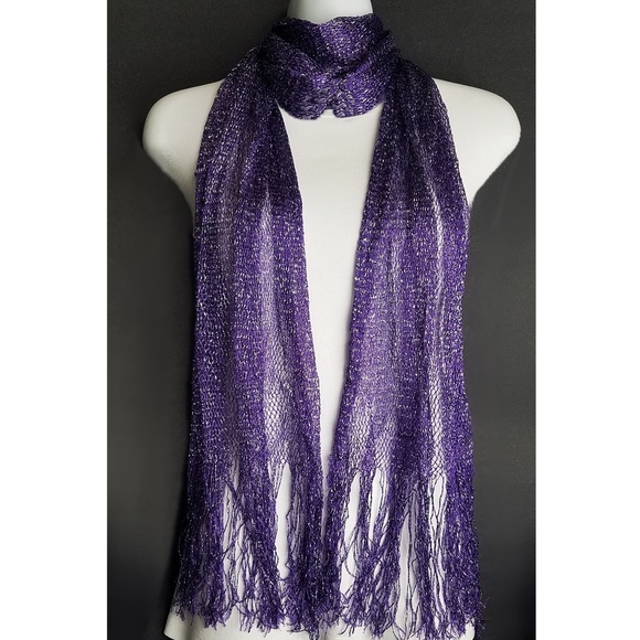 Accessories - Purple Woven Glitter Scarf with Fringe